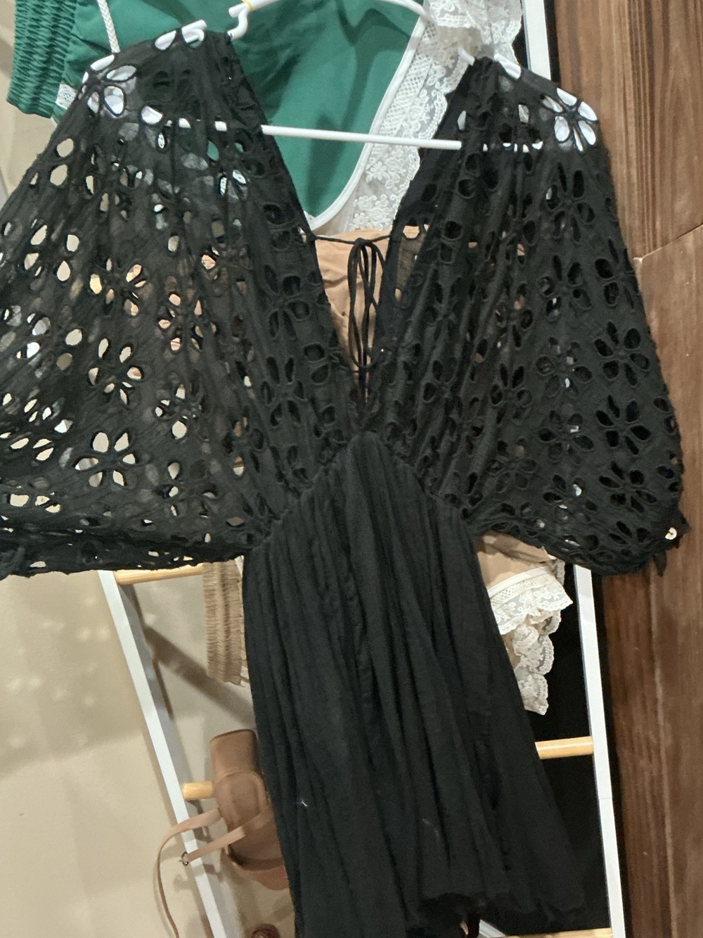 Free People Black Eyelet V-Neck Dress